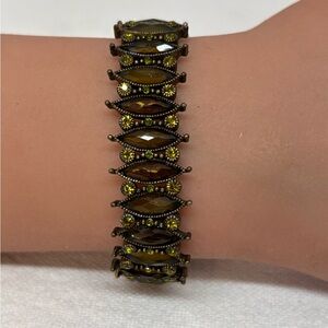 Intricate Vintage Yellow and Olive Glass Bracelet